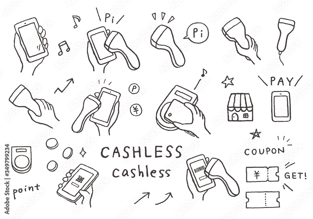 スマホ支払いにまつわる手書きイラスト Stock Vector Adobe Stock