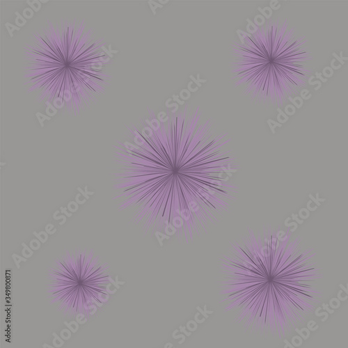 Abstract fluffy balls. The effect of thin needles. Vector pattern on a gray background.
