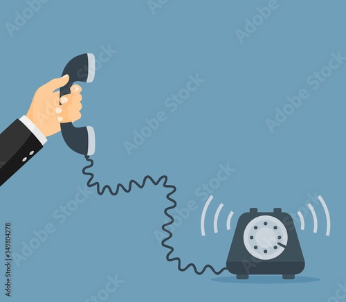 People Hand Holding Telephone Receiver. Contact Service Concept. 