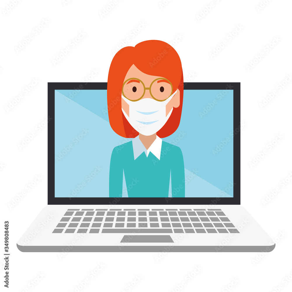 woman using face mask in laptop computer vector illustration design woman using face mask in laptop computer vector illustration design