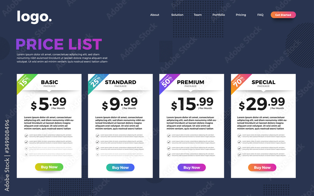 Template Design UX/UI price list. User interface panel product price package box and button buy now. Vector Illustrate. Template Design UX/UI price list. User interface panel product price package box and button buy now. Vector Illustrate.