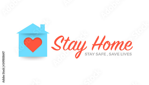 Stay at home save lives. White icon on gradient background. Vector illustrate.