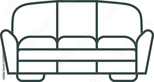 rectangular shaped sofa, rounded corners of the back, three places, line icon