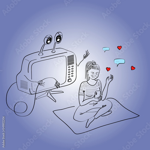 phone zombie.  modern interests and values.  vector image.