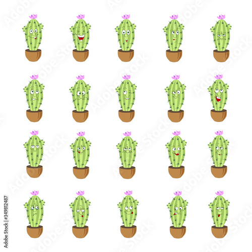 cactus. set of icons.  emotions for instant messengers and social networks.  vector image