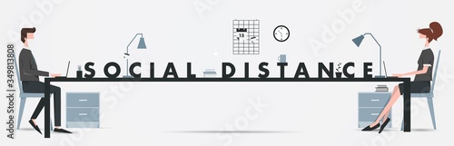 Social Distance. Business People, Office, Working Environment, Distance, office supplies. Pandemic Period, Covid 19.