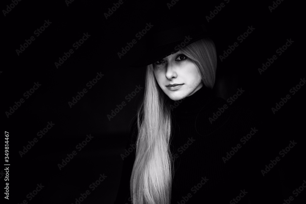 Psychology dramatic photo of Woman on black background. Psychology dramatic photo of Woman on black background.