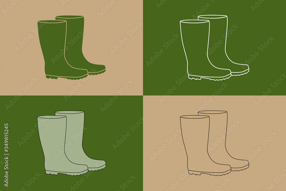 Variation d’un dessin d’une paire de bottes de jardinage sur un fond beige ou vert. Variation d’un dessin d’une paire de bottes de jardinage sur un fond beige ou vert.