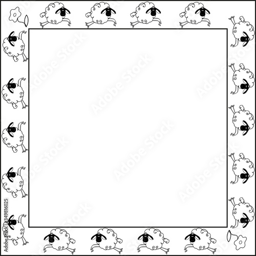 square border with funny jumping lamb