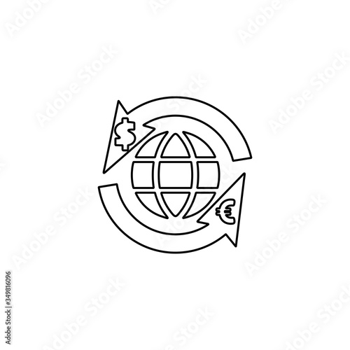 Global currency exchange icon. International money transfer sign. Worldwide financial transactions symbol. Global economy, international finance concept. Line icon design for perfect business concept.