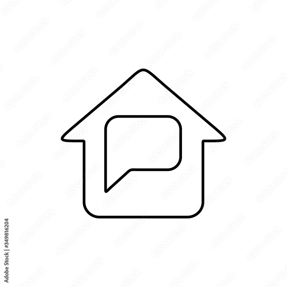 Home icon with speech bubble sign. Line icon design for residential concept. Real estate symbol. Home icon with speech bubble sign. Line icon design for residential concept. Real estate symbol.