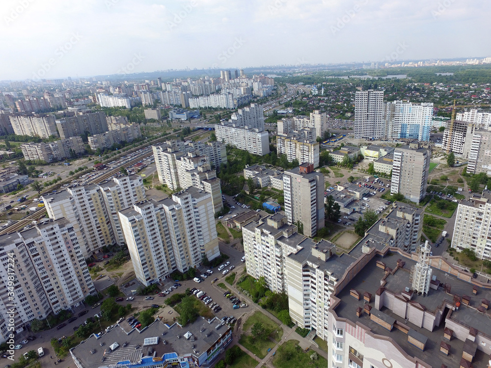 Panoramic view of Kiev at spring (drone image). 