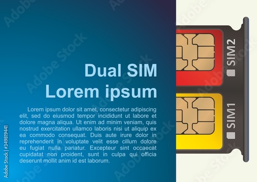 Dual SIM, Blank SIM card tray. Smartphone with open SIM slots, top view close-up. SIM card for mobile cellular communication. Vector illustration.
