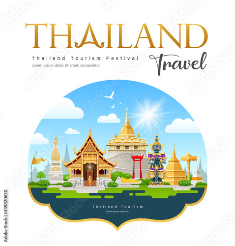 Welcome to Thailand travel building landmark, design background, vector illustration