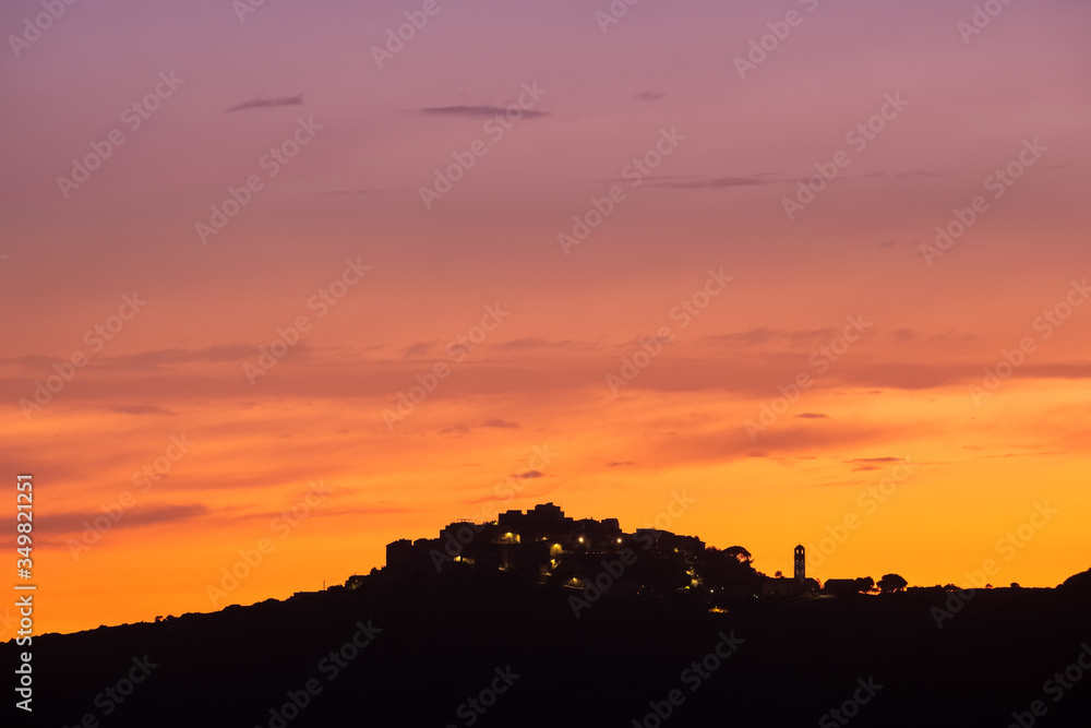 Evening lights in village of Sant'Antonino in Corsica Evening lights in village of Sant'Antonino in Corsica
