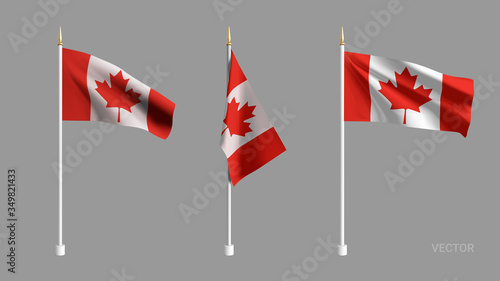 Set Vector realistic Canada Flag. 3D waving flag textile. Template for products, advertizing, banners, leaflets, certificates and postcards. illustration