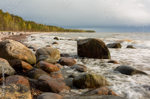 City Tuja, Latvia. Baltic sea with rocks and sand. Travel photo.