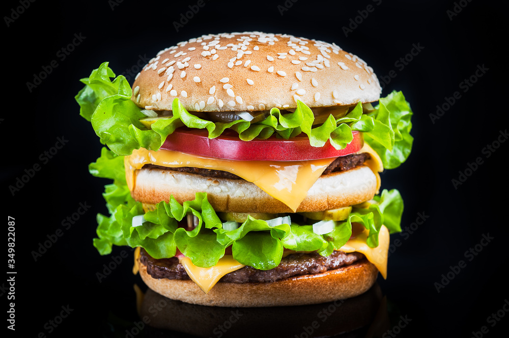 hamburger on black background hamburger on black background