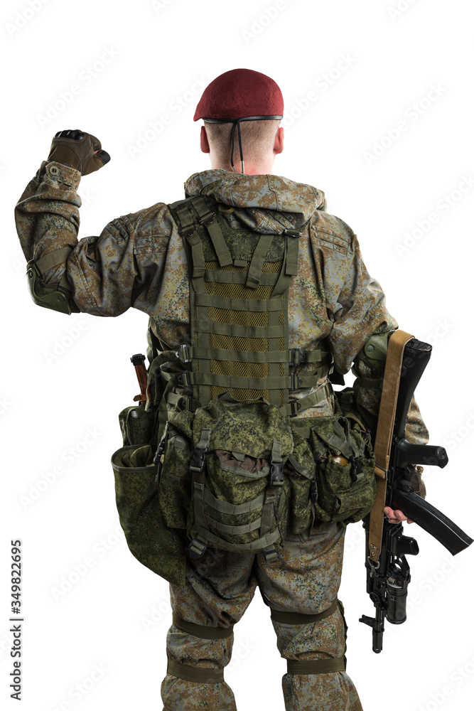 Fototapeta premium Male in russian mechanized infantry uniform isolated with clipping path on white background.