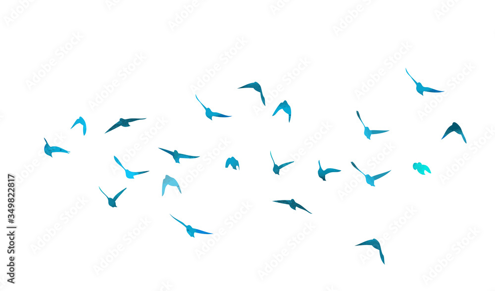 A flock of flying blue birds. Mixed media. Vector illustration A flock of flying blue birds. Mixed media. Vector illustration