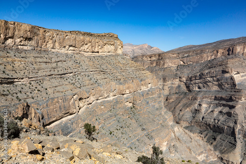 View at mountain flank at Balcony Walk W6 above Wadi Nakhar  Jebel Shams  Oman