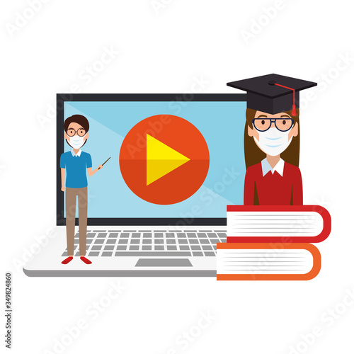 male teacher teaching online isolated icon vector illustration design