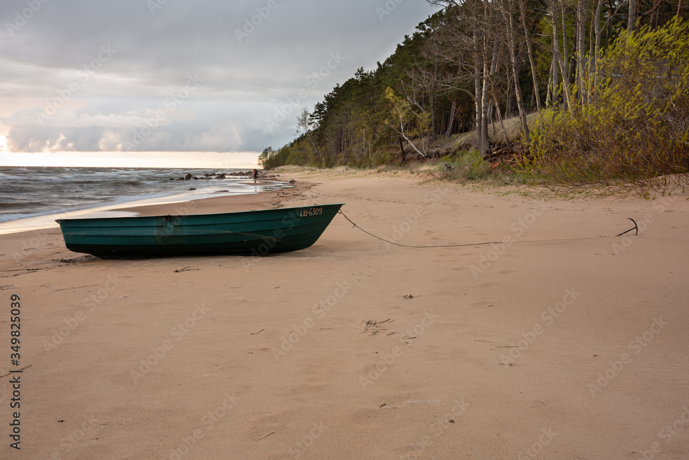 City Tuja, Latvia. By the Baltic sea parking boat.