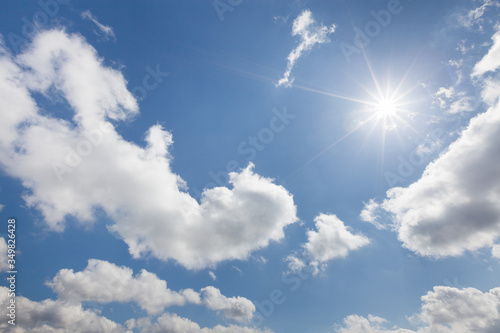 Beautifull sky with clouds and sun. Sky background