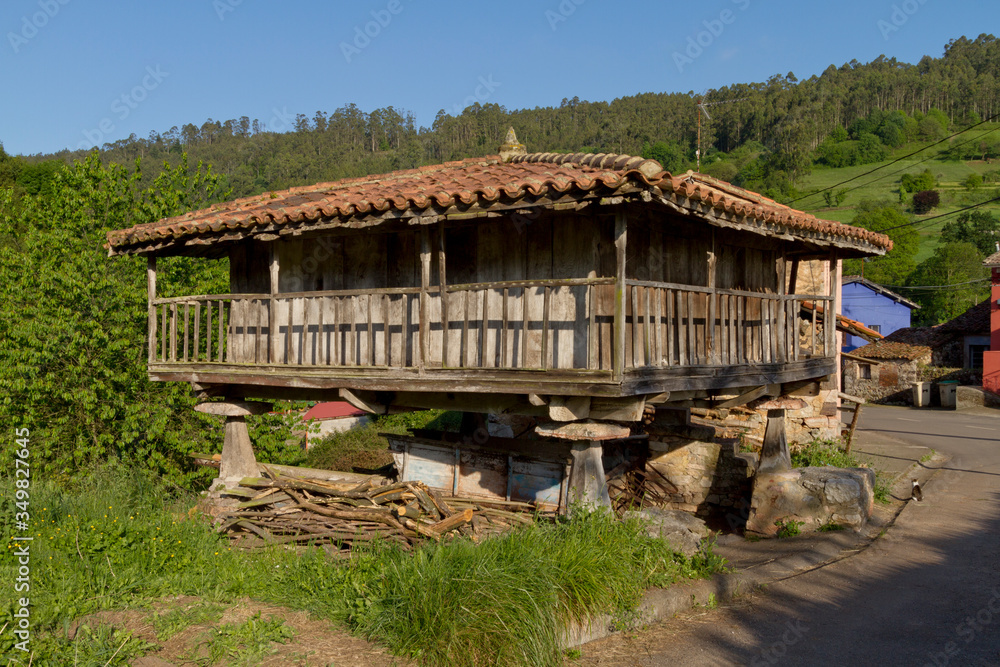 Asturian granary, a wooden barn built on pillars that isolate it from the ground