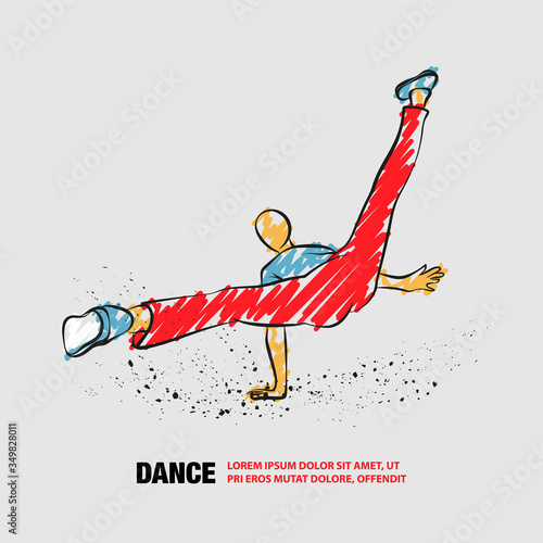 Cool street dancer. Vector outline of Break dance with scribble doodles style.