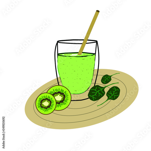 a glass of smoothie ,a glass of green smoothie ,a smoothie of green vegetables and fruits