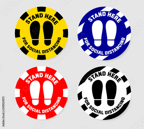 Alert Notice text "Stand here" for stick on floor in concept social distancing Corona virus outbreak