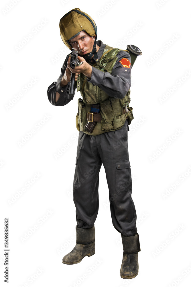 Male in uniform conforms to Russian army special forces (OMON) in War in Chechnya. Isolated on white background Male in uniform conforms to Russian army special forces (OMON) in War in Chechnya. Isolated on white background