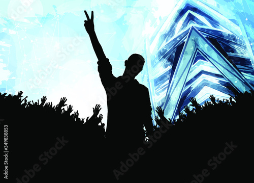 Crowd with raised hands at concert. Music festival