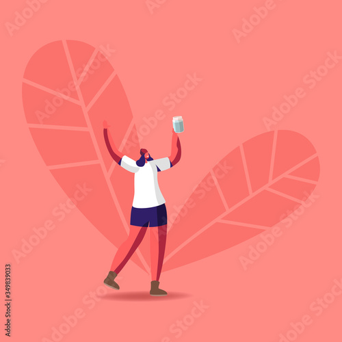 Drunk Woman Walking with Jar of Moonshine. Young Female Character Drink Hooch, Having Pernicious Habit Addiction and Substance Abuse, Laughing in Funny Mood, Alcoholism. Cartoon Vector Illustration