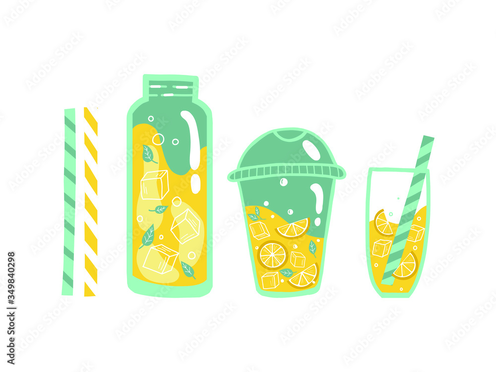 Hand drawn lemon, a slice of lemon. Lemonade. Lemon drink. Illustration of a manual graphic. Set. vector illustration. Hand drawn lemon, a slice of lemon. Lemonade. Lemon drink. Illustration of a manual graphic. Set. vector illustration.