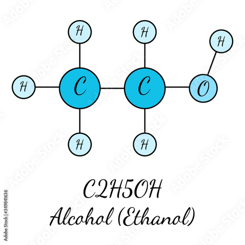 C2H2Oh medical chemical formula of alcohol ethanol. Concept of chemistry, biology, science molecula, component of disinfection and anticeptic process. drinks, booze production.