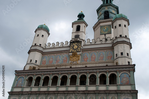 Poznan Poland, view of the facade of the Town Hall on a cloudy day
