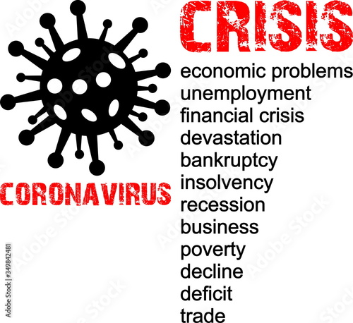 Coronavirus results, economic problem, stamp, word, inscription, symbol 