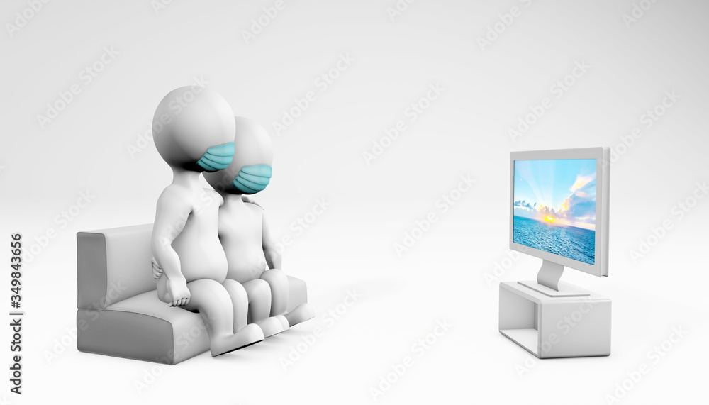 fatty family in quarantine watching the sunset at home 3d rendering fatty family in quarantine watching the sunset at home 3d rendering