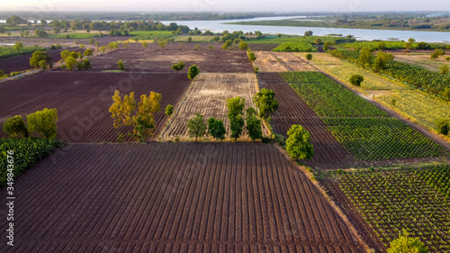 aerial view of a plowed field ready for sowing