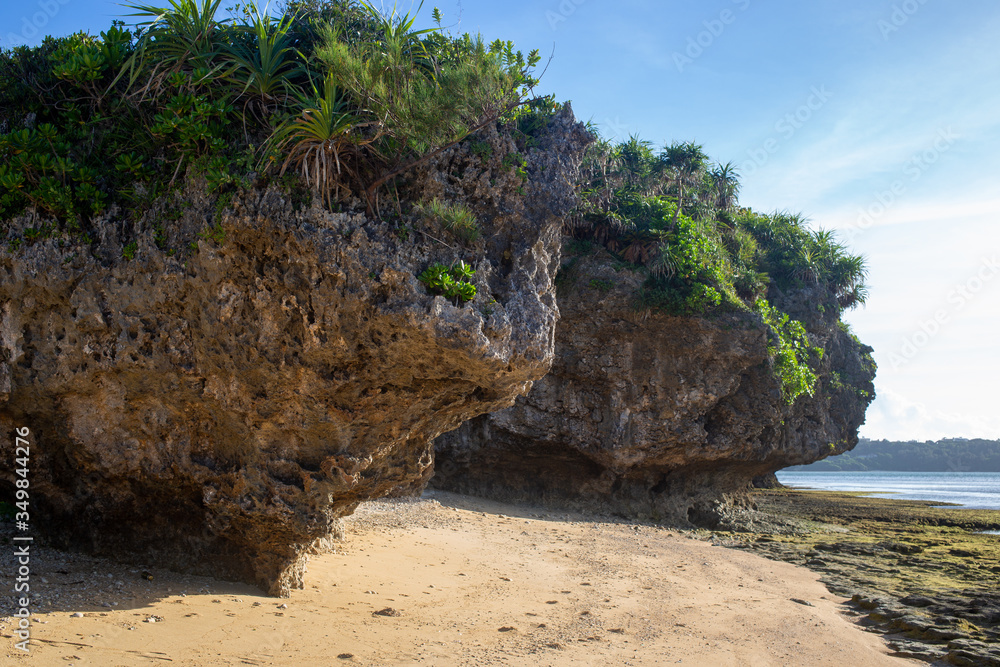 This is Okinawa, Japan. a cliff on the beach