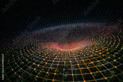 3D rendering of singularity of massive black hole or wormhole, concept of curved spacetime.