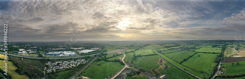 Aerial panorama view of The new Wichelstowe southern access road (WSA) constrution in Swindon, Wiltshire