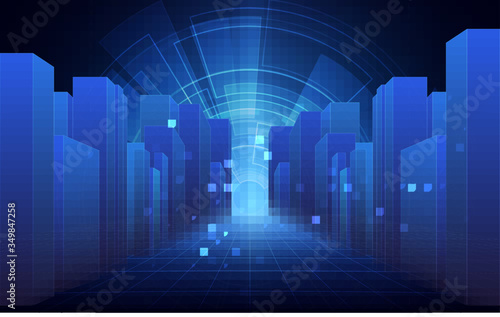 abstract background. Digital city concept. Abstract complex structure of city. vector illustration