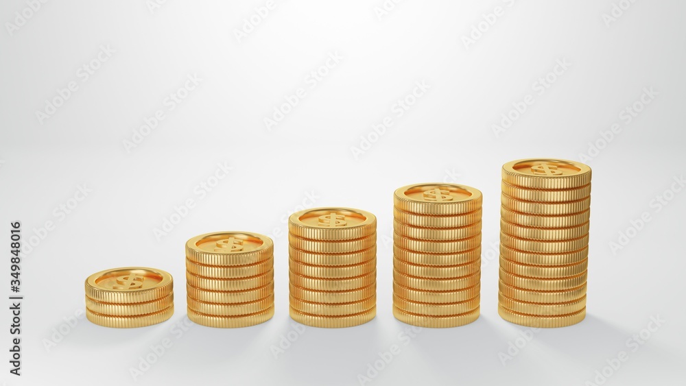 Gold coins stack , gold coin isolated ,stack of dollar coins on white background. 3d render Gold coins stack , gold coin isolated ,stack of dollar coins on white background. 3d render