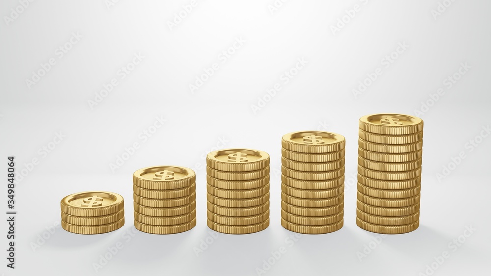 Gold coins stack , gold coin isolated ,stack of dollar coins on white background. 3d render Gold coins stack , gold coin isolated ,stack of dollar coins on white background. 3d render