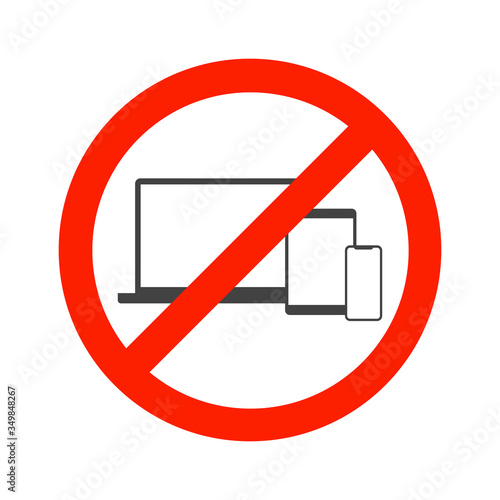 Mobile phones and tablets and laptops are prohibited. Do not use technology. Inokni on a white background. Vector illustration