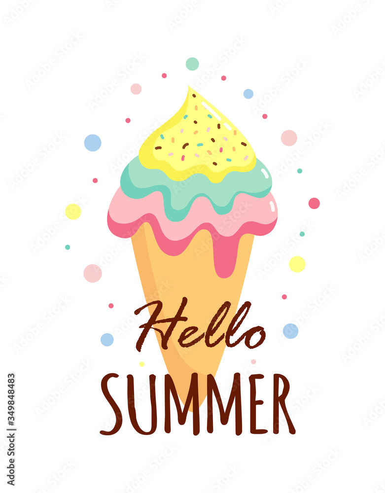 cute ice cream card, hello summer illustration cute ice cream card, hello summer illustration
