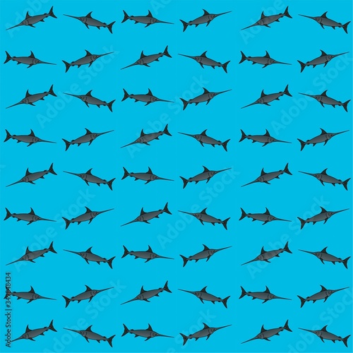 Swordfish Cute Illustration, Cartoon Funny Character, Pattern Wallpaper 